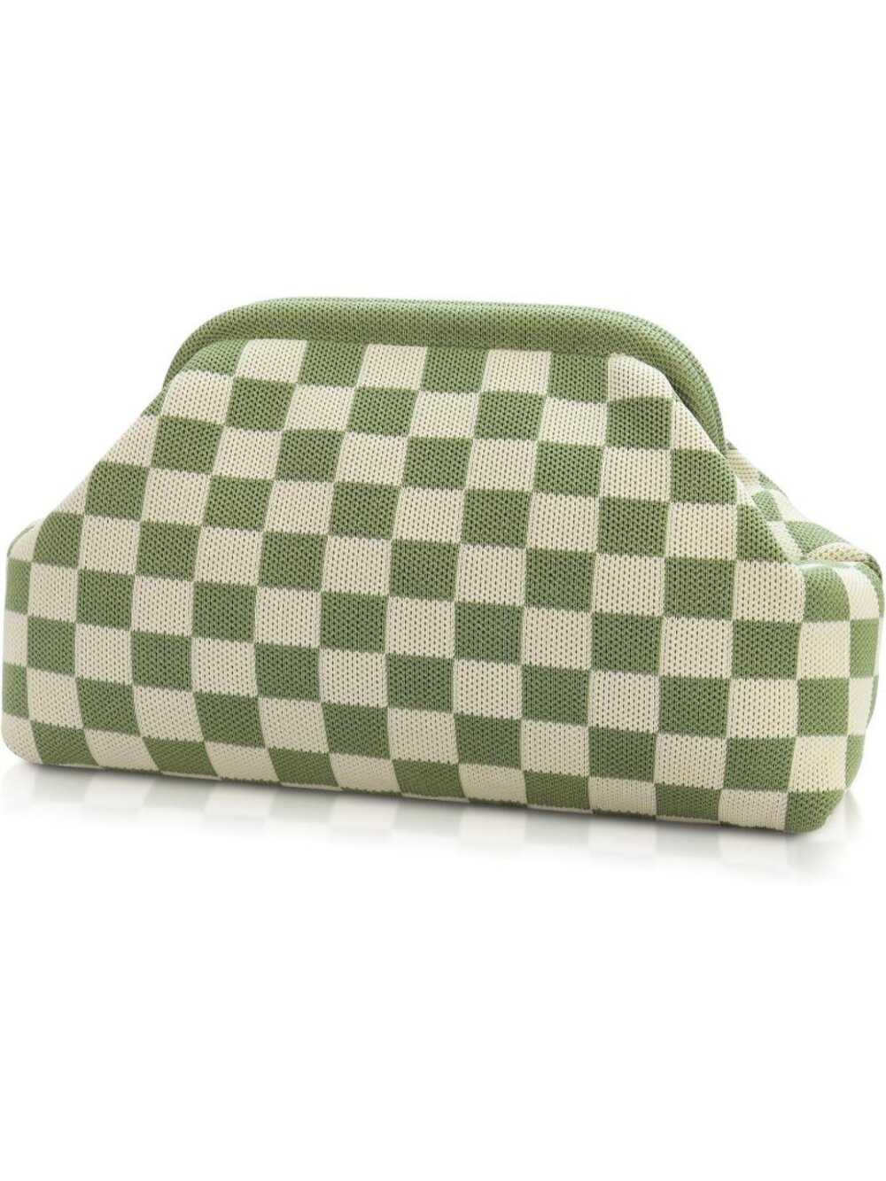 Women Pea Green Beige Woven Clutch Purse Striped Dumpling Crochet Beach Handbag